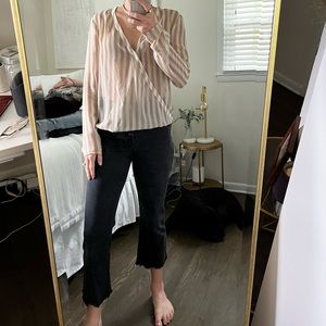Tan and white striped blouse